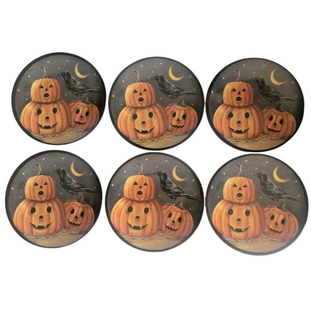 Halloween Melamine Plates 6" Appetizer Side Dessert Raven Pumpkin Moon Set of 6